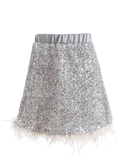kids atelier tulleen Silver Sequin Feather-Trim Set