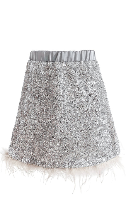 kids atelier tulleen Silver Sequin Feather-Trim Set