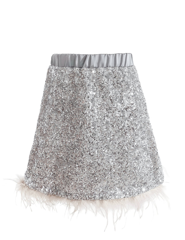kids atelier tulleen Silver Sequin Feather-Trim Set