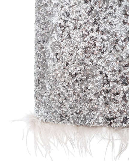 kids atelier tulleen Silver Sequin Feather-Trim Set