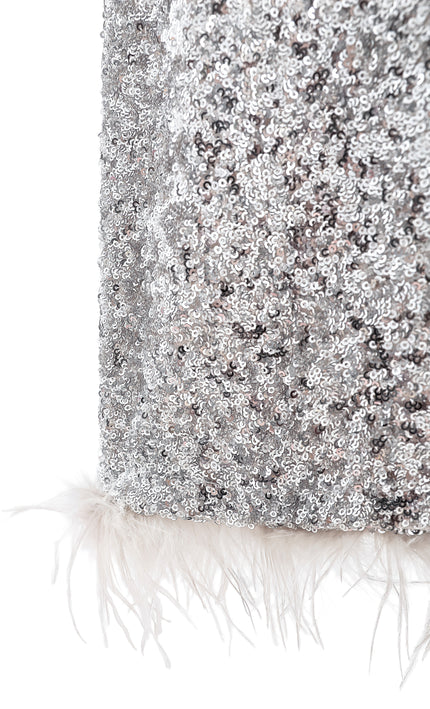 kids atelier tulleen Silver Sequin Feather-Trim Set