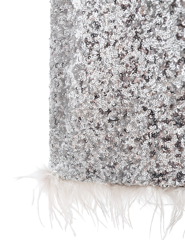 kids atelier tulleen Silver Sequin Feather-Trim Set