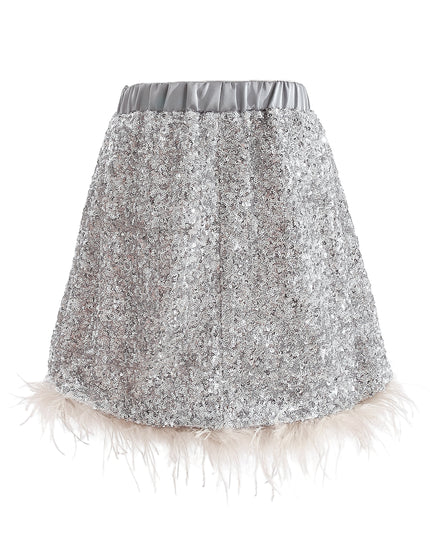 kids atelier tulleen Silver Sequin Feather-Trim Set