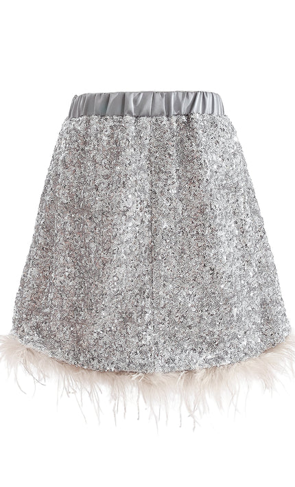 kids atelier tulleen Silver Sequin Feather-Trim Set