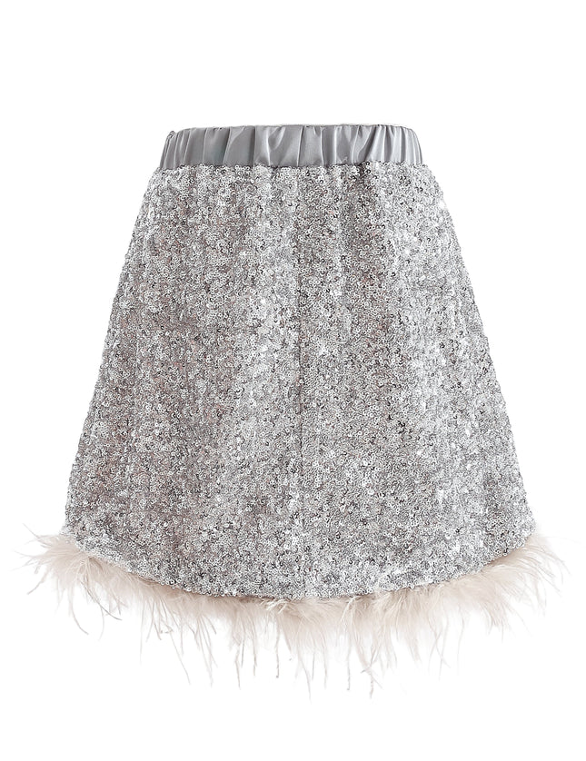 kids atelier tulleen Silver Sequin Feather-Trim Set