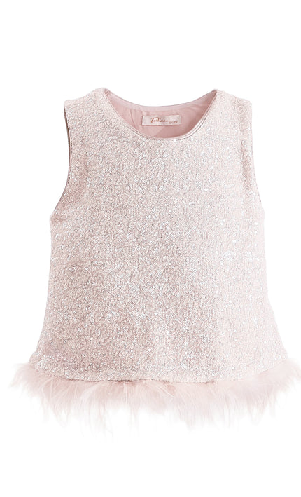 kids atelier tulleen Peach Sequin Feather-Trim Set