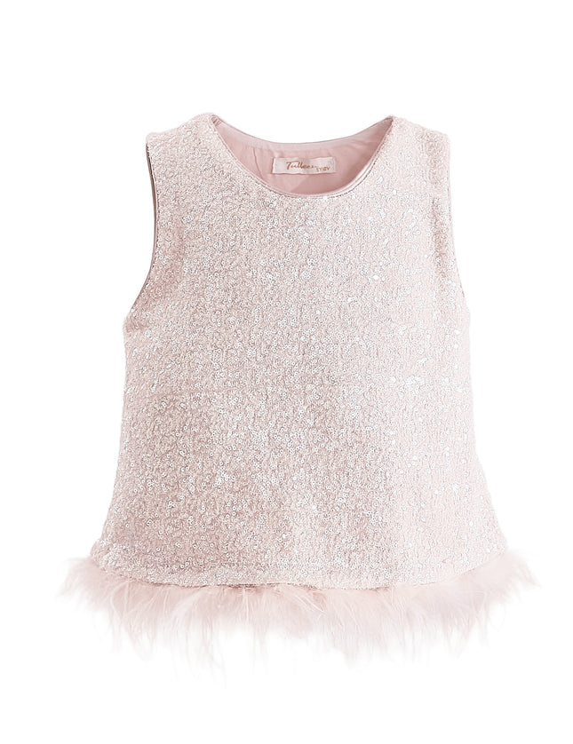 kids atelier tulleen Peach Sequin Feather-Trim Set