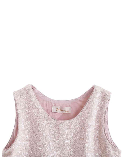 kids atelier tulleen Peach Sequin Feather-Trim Set