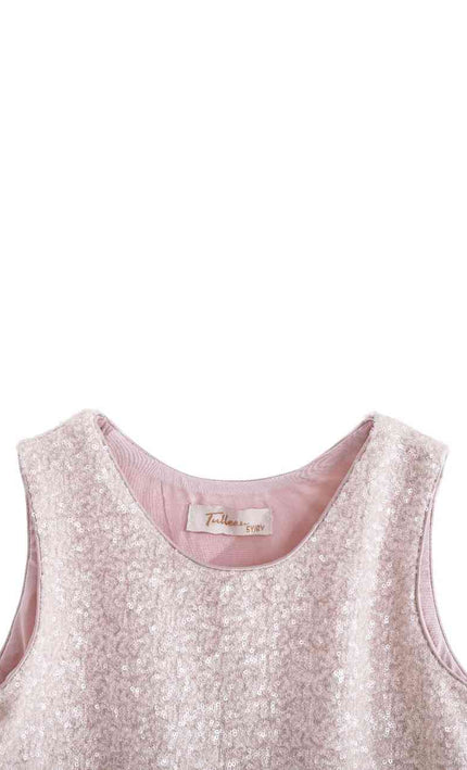 kids atelier tulleen Peach Sequin Feather-Trim Set