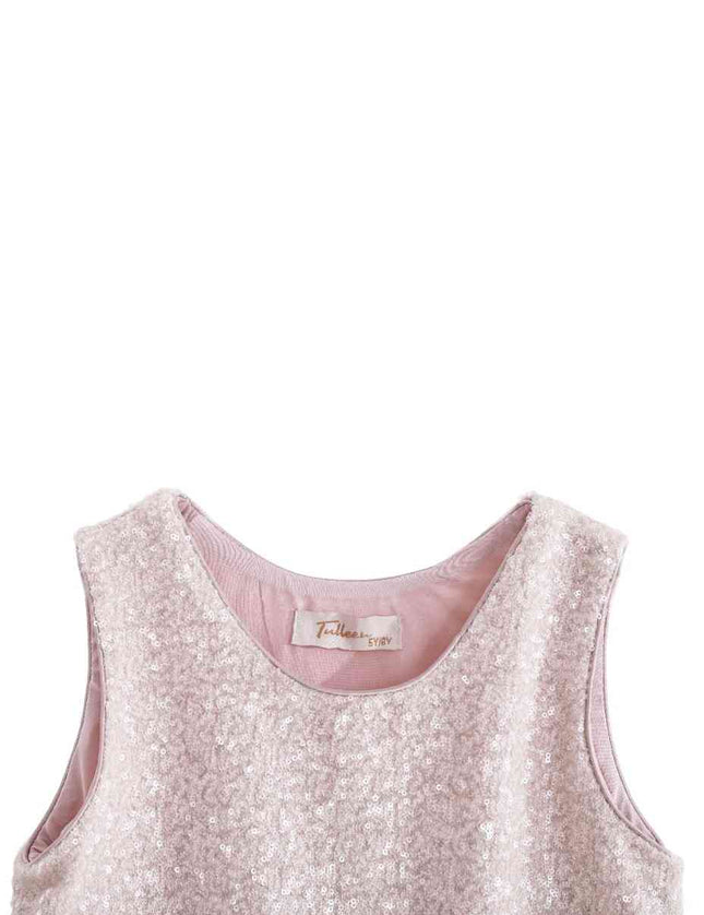 kids atelier tulleen Peach Sequin Feather-Trim Set