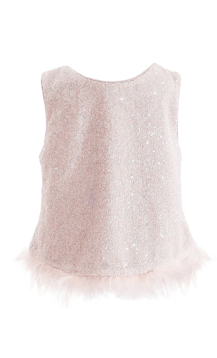 kids atelier tulleen Peach Sequin Feather-Trim Set