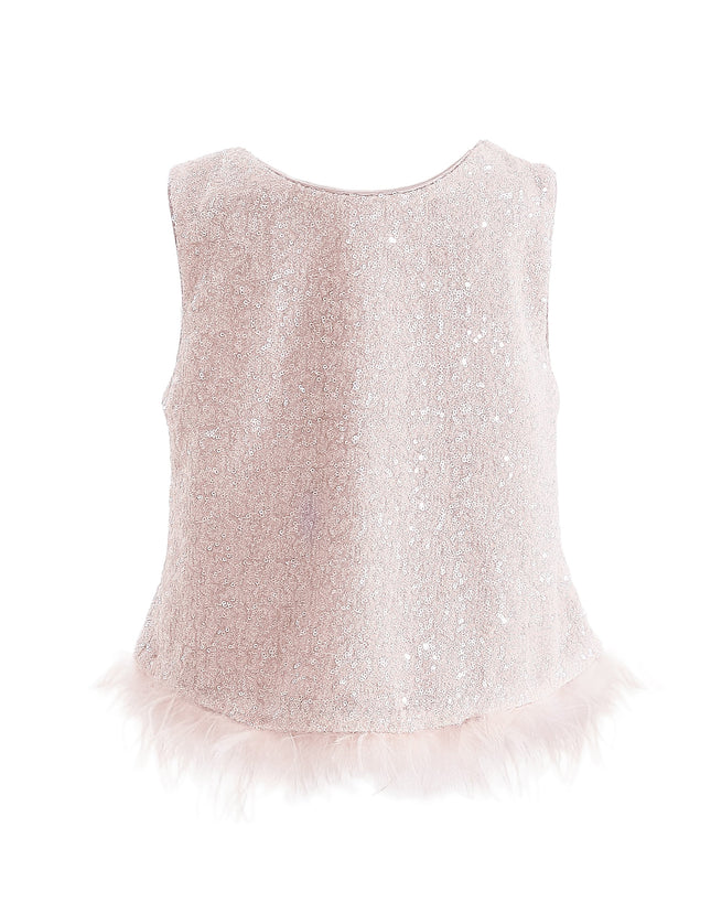 kids atelier tulleen Peach Sequin Feather-Trim Set