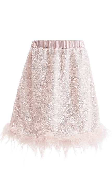 kids atelier tulleen Peach Sequin Feather-Trim Set