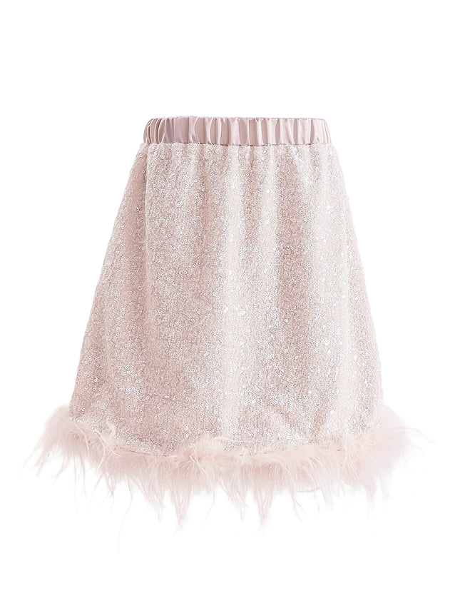 kids atelier tulleen Peach Sequin Feather-Trim Set