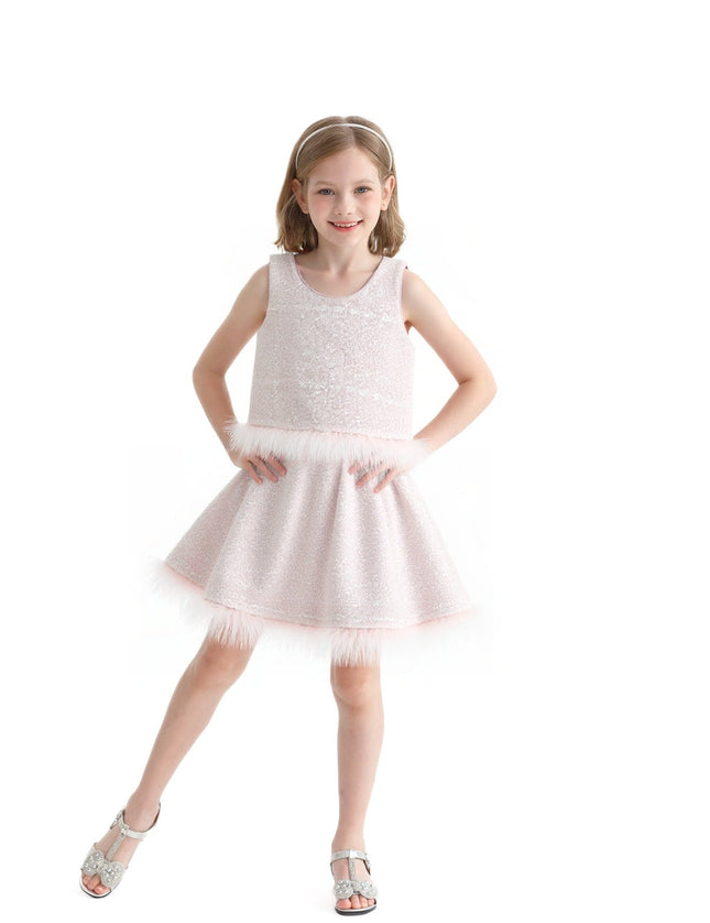 kids atelier tulleen Pink Sequin Feather-Trim Set