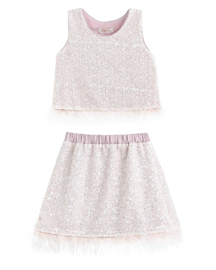 kids atelier tulleen Pink Sequin Feather-Trim Set