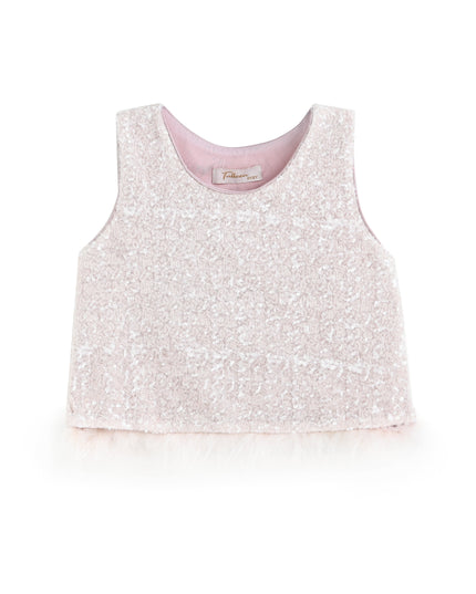 kids atelier tulleen Pink Sequin Feather-Trim Set