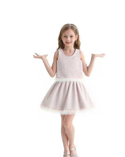 kids atelier tulleen Pink Sequin Feather-Trim Set