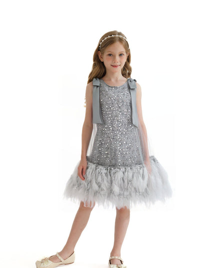 kids atelier tulleen Silver Sequin Feather Dress