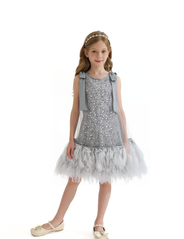 kids atelier tulleen Silver Sequin Feather Dress