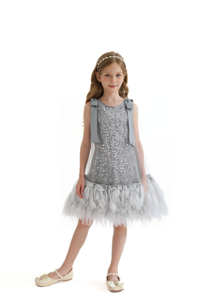 silver sequin feather dress Silver Sequin Feather Dress 7Y/8Y / Silver