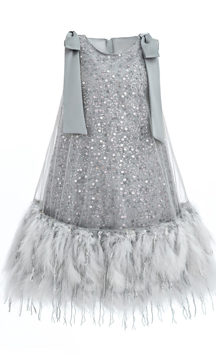 kids atelier tulleen Silver Sequin Feather Dress