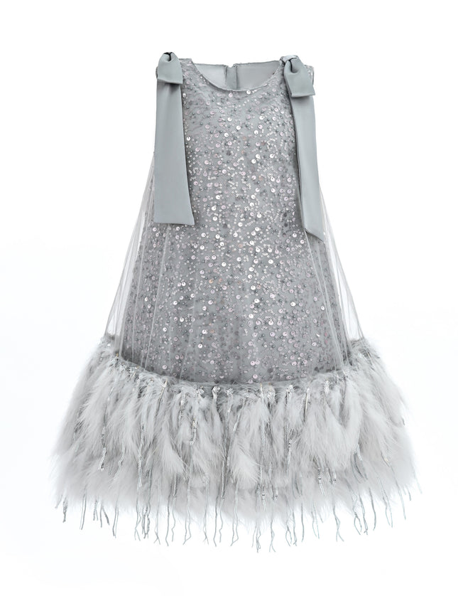 kids atelier tulleen Silver Sequin Feather Dress