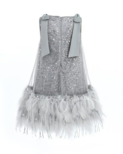 kids atelier tulleen Silver Sequin Feather Dress
