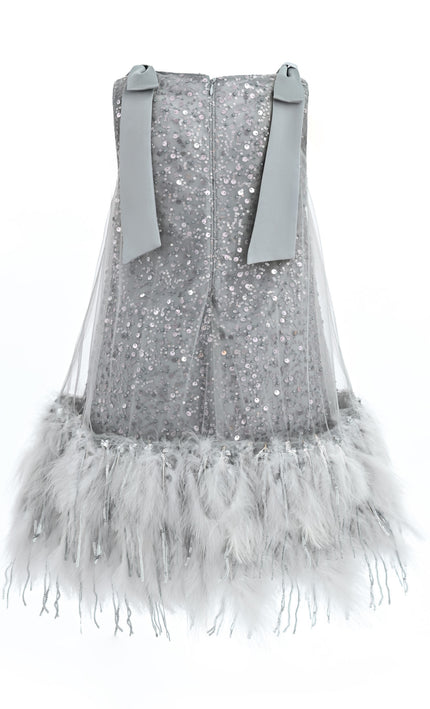 kids atelier tulleen Silver Sequin Feather Dress
