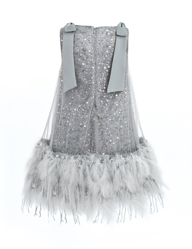 kids atelier tulleen Silver Sequin Feather Dress