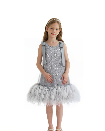 kids atelier tulleen Silver Sequin Feather Dress