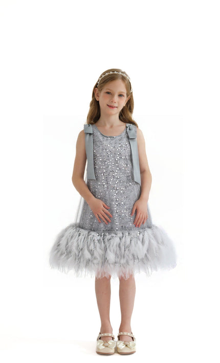 kids atelier tulleen Silver Sequin Feather Dress