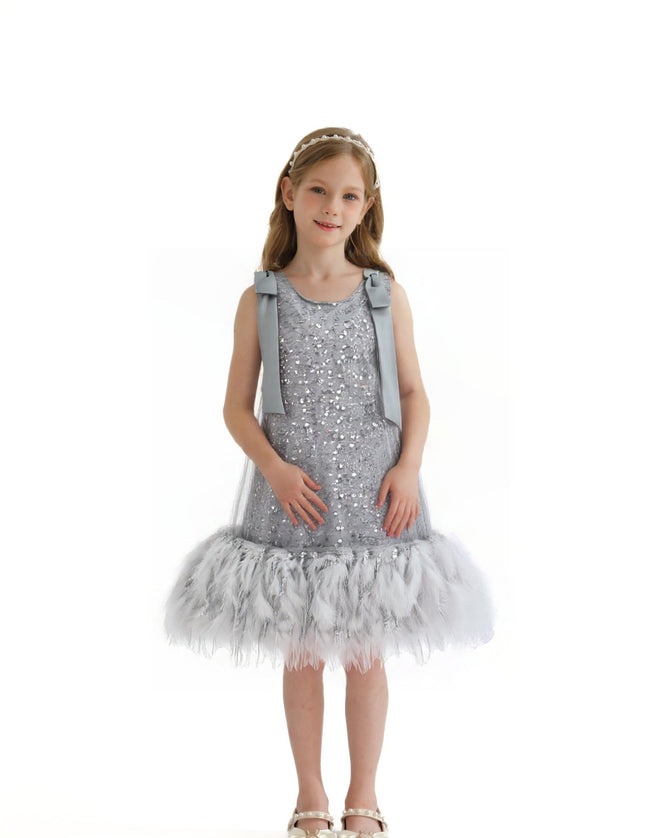 kids atelier tulleen Silver Sequin Feather Dress
