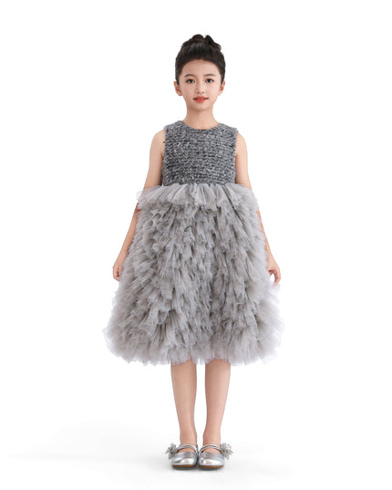 kids atelier tulleen Gray Textured Bodice Tulle Gown