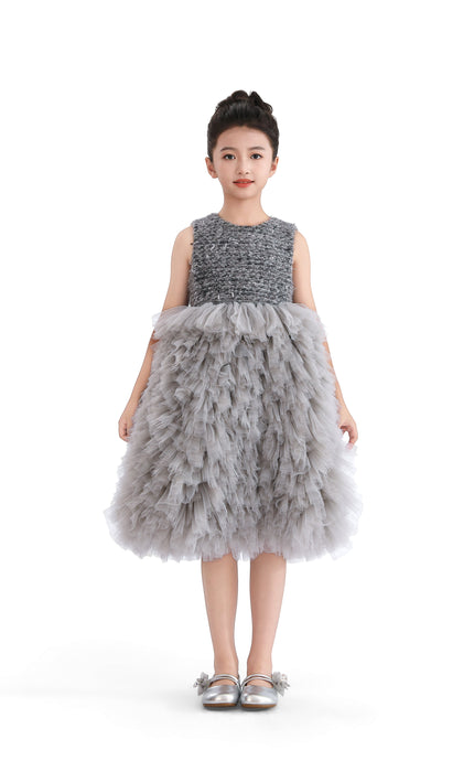 kids atelier tulleen Gray Textured Bodice Tulle Gown