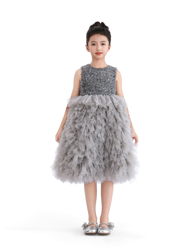 kids atelier tulleen Gray Textured Bodice Tulle Gown