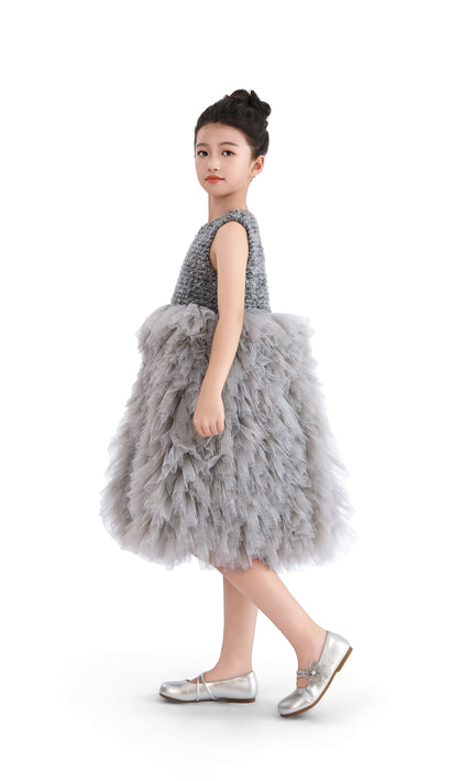 kids atelier tulleen Gray Textured Bodice Tulle Gown