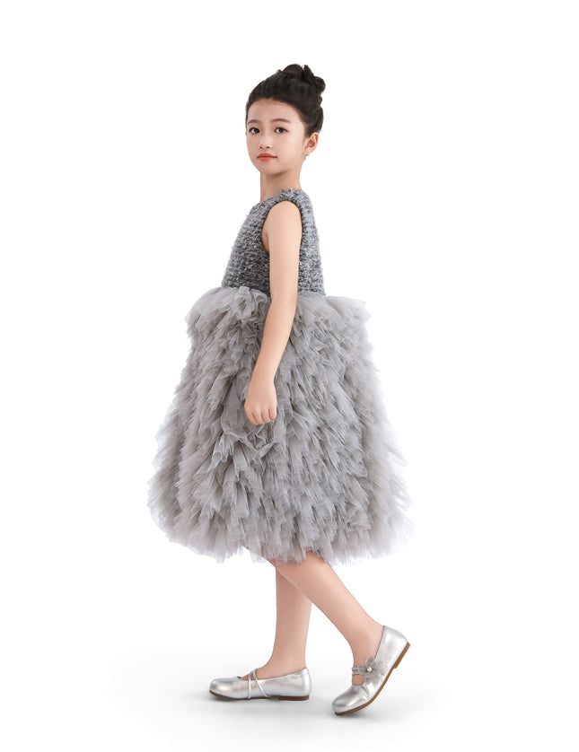 kids atelier tulleen Gray Textured Bodice Tulle Gown