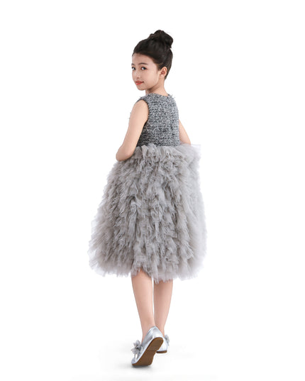 kids atelier tulleen Gray Textured Bodice Tulle Gown