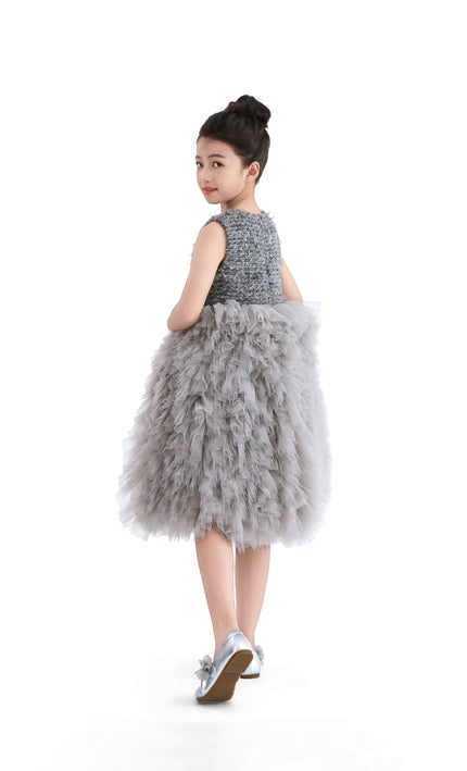 kids atelier tulleen Gray Textured Bodice Tulle Gown