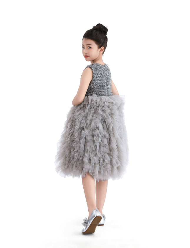 kids atelier tulleen Gray Textured Bodice Tulle Gown