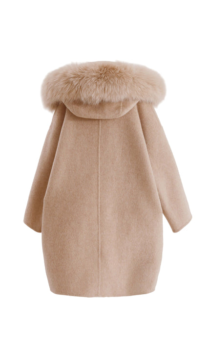 kids atelier tulleen Champagne Wool Coat with Faux Fur Hood
