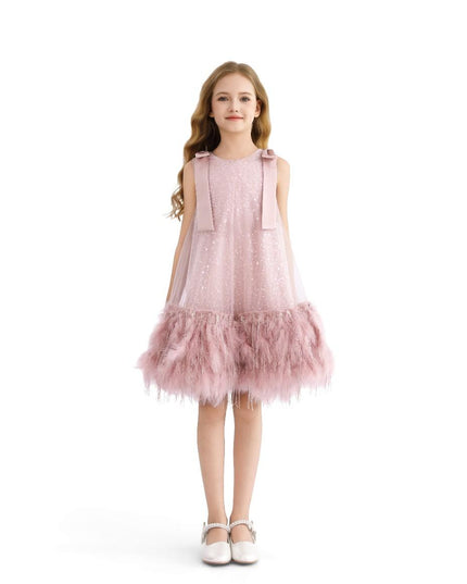 kids atelier tulleen Pink Sequin Feather Dress