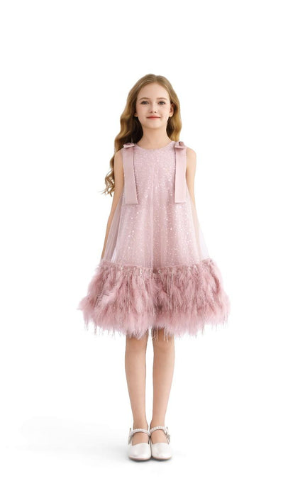 kids atelier tulleen Pink Sequin Feather Dress