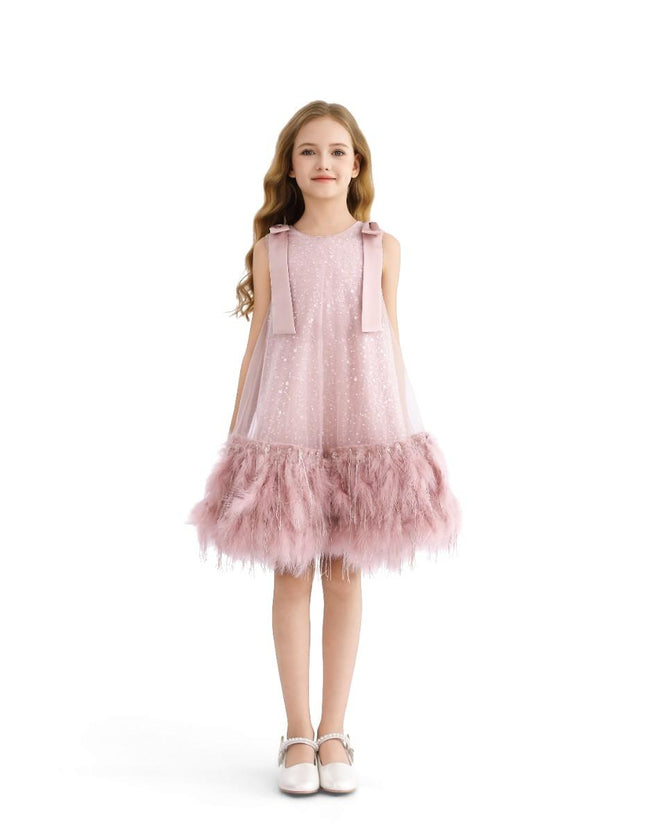 kids atelier tulleen Pink Sequin Feather Dress