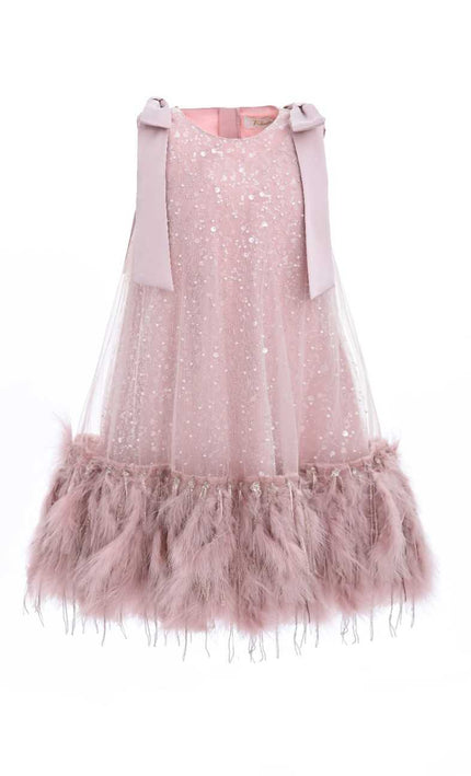 kids atelier tulleen Pink Sequin Feather Dress