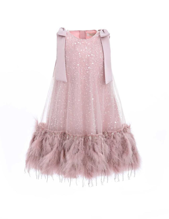 kids atelier tulleen Pink Sequin Feather Dress