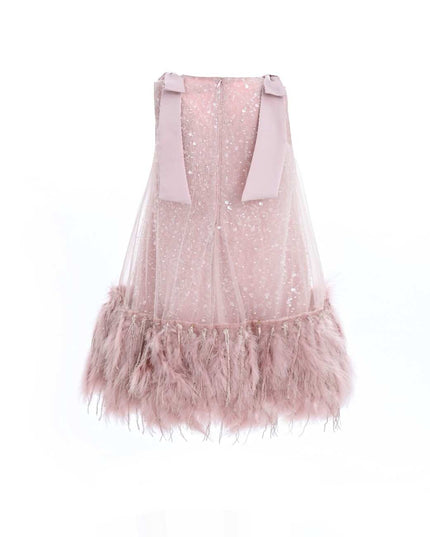kids atelier tulleen Pink Sequin Feather Dress