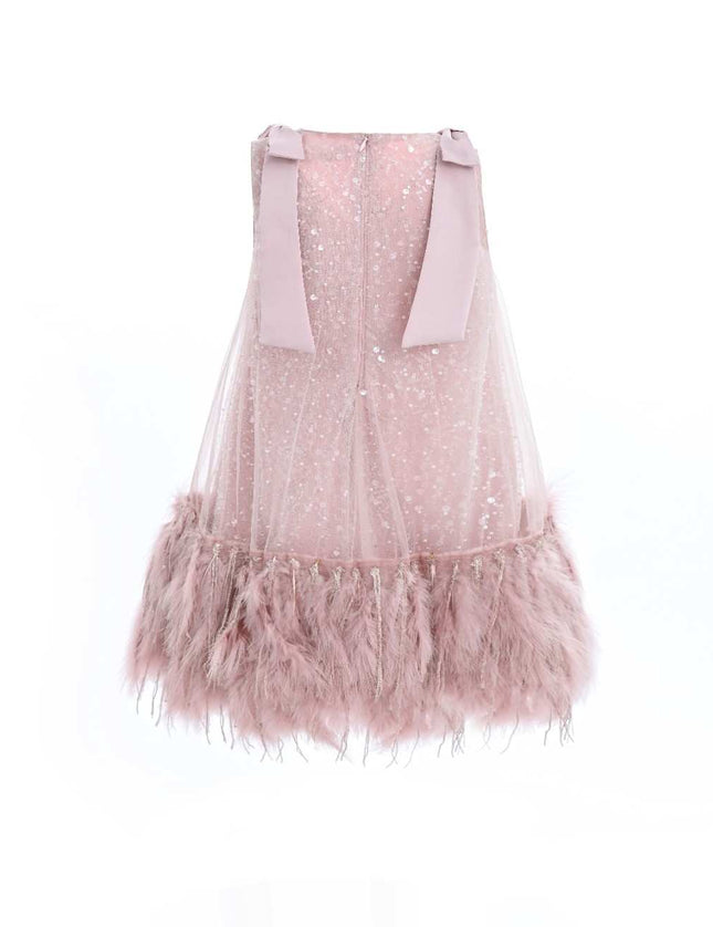 kids atelier tulleen Pink Sequin Feather Dress