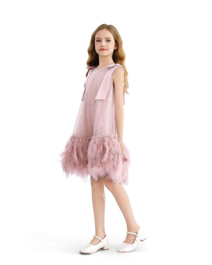kids atelier tulleen Pink Sequin Feather Dress